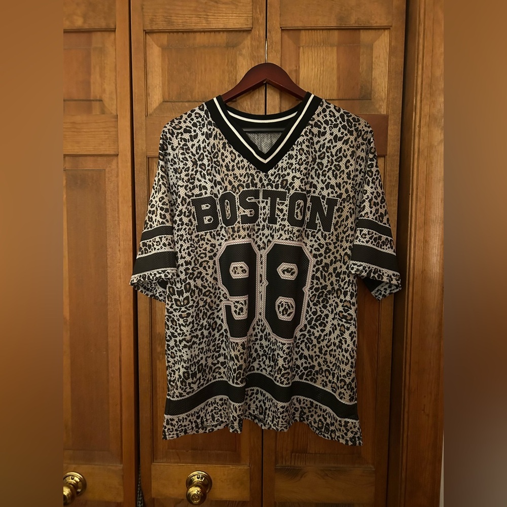 Women’s S Oversized Black Brown/Cream Cheetah/Leopard Print Boston 98 Blouse Top